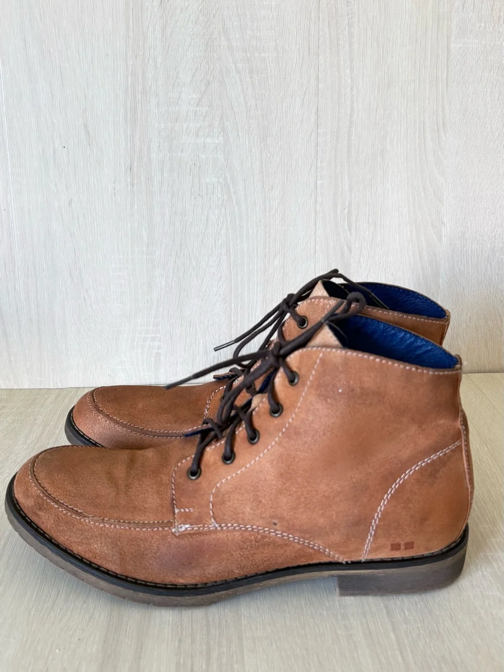 Bed Stu Men’s Brown Leather Moc Toe Lace-Up Ankle Boots Size 11.5